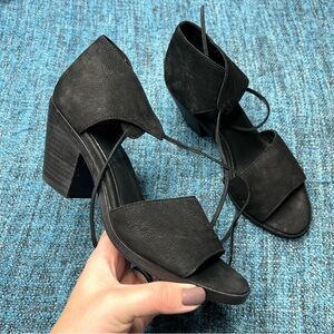 Eileen Fisher Ann Tie-Front Heeled Nubuck Leather Sandals in Black